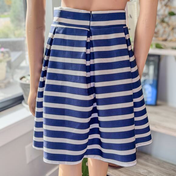 CHICWISH Adorable Striped High Waist Pleated A-Line Midi Skirt Navy/White-Small - Picture 5 of 10